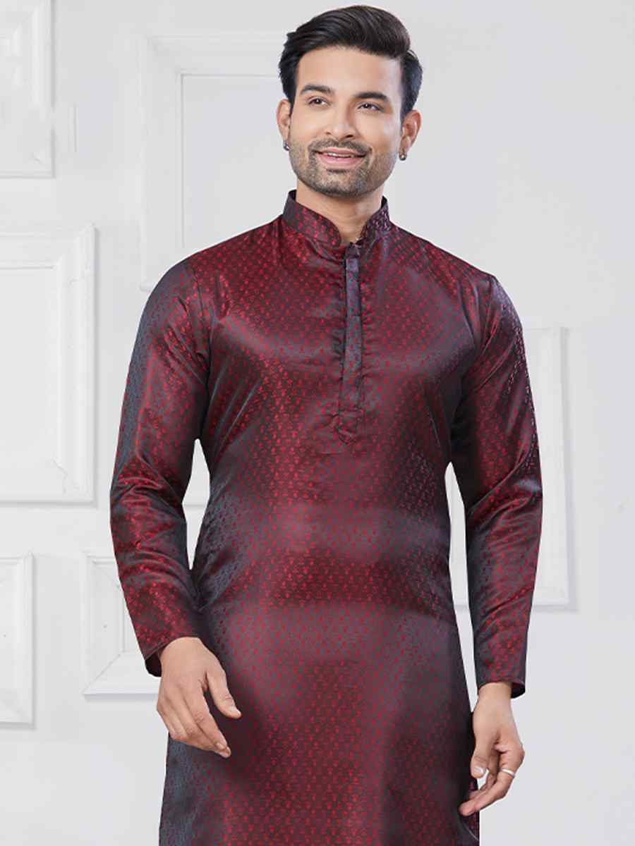 Maroon Jecquard Silk With Digital Print Festival Casual Kurta