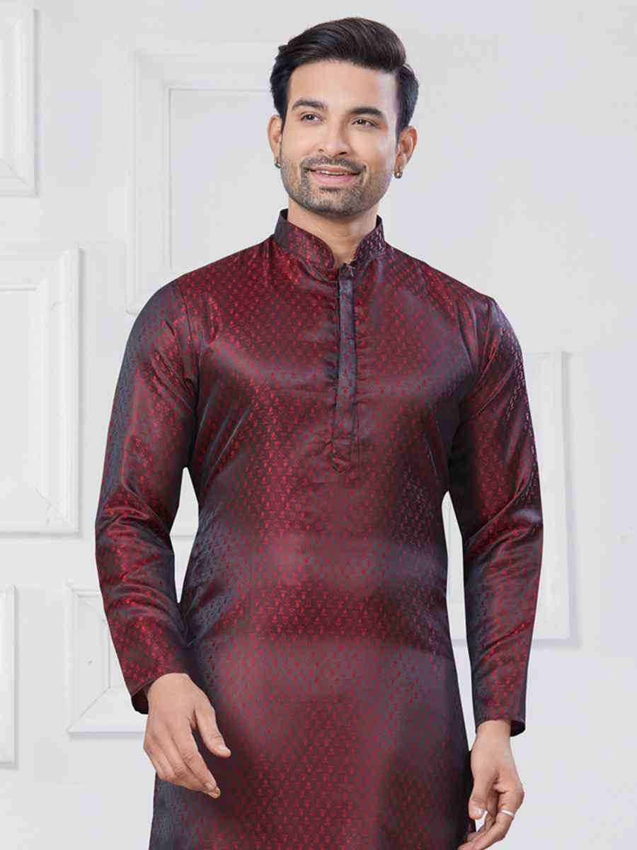 Maroon Jecquard Silk With Digital Print Festival Casual Kurta