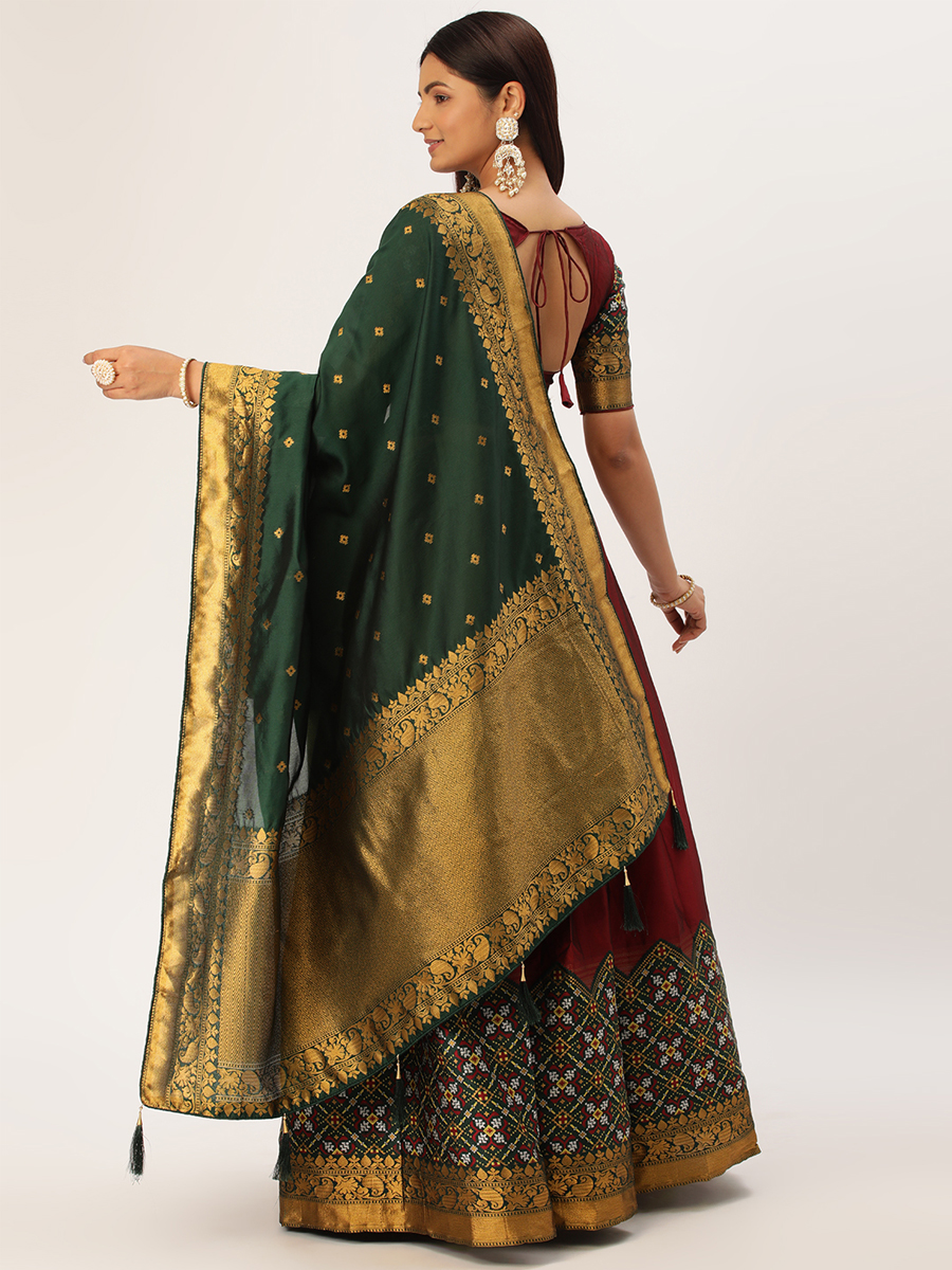Maroon Lichi Silk Zari Festival Traditional Lehenga Choli