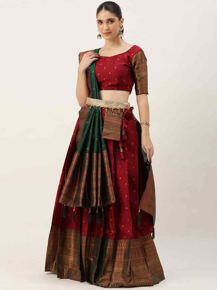 Maroon Lichi Silk Zari Festival Traditional Lehenga Choli