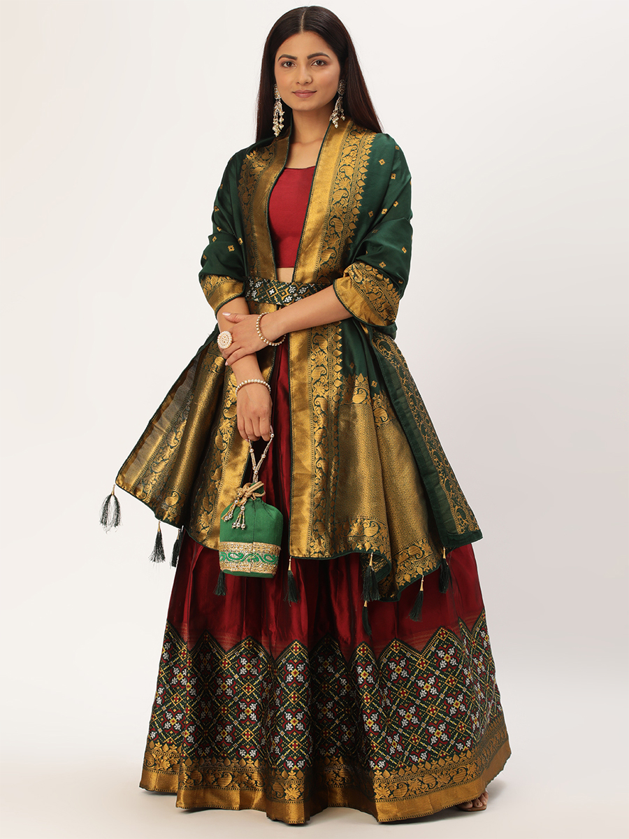 Maroon Lichi Silk Zari Festival Traditional Lehenga Choli