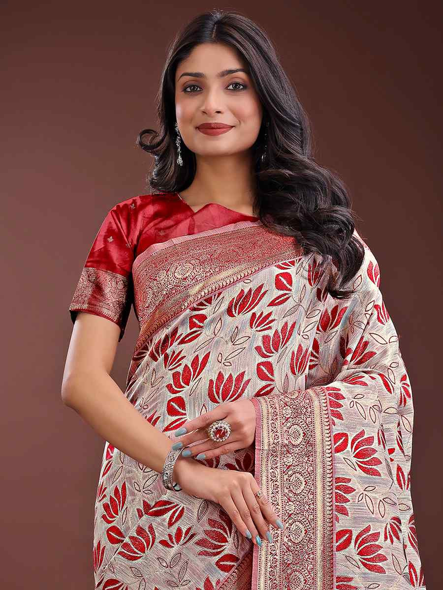 Maroon Linen Cotton Handwoven Festival Wedding Fancy Heavy Border Saree