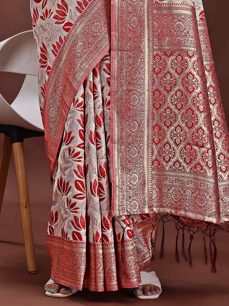 Maroon Linen Cotton Handwoven Festival Wedding Fancy Heavy Border Saree