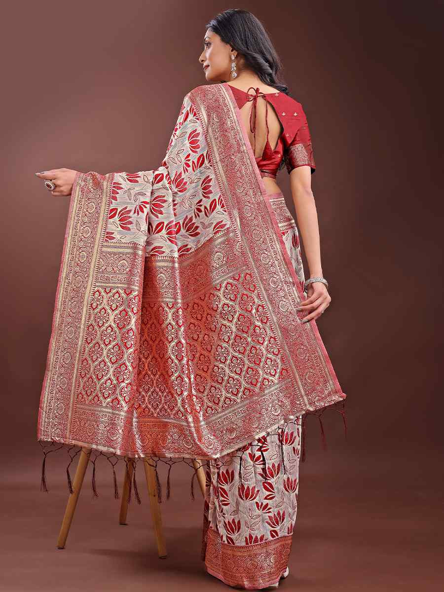 Maroon Linen Cotton Handwoven Festival Wedding Fancy Heavy Border Saree