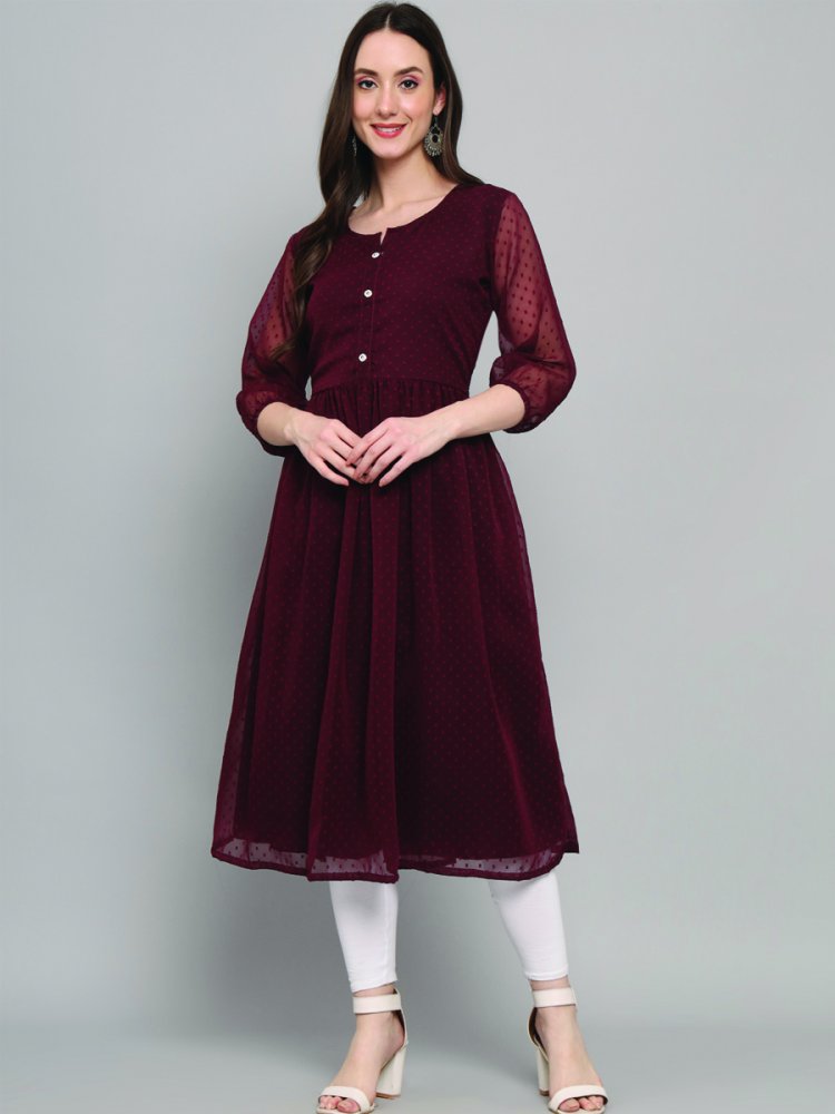 Maroon Magenta Georgette Plain Festival Casual Kurti