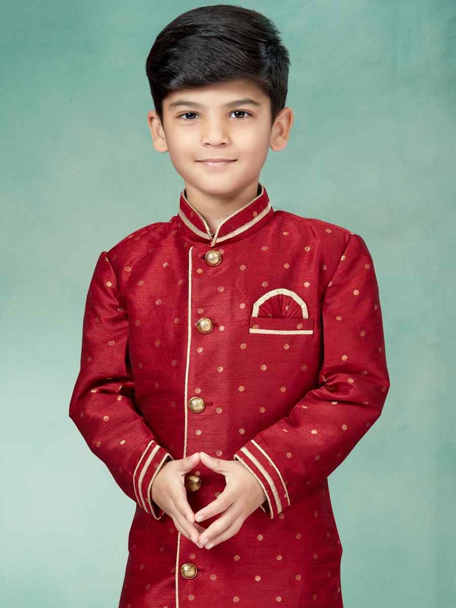 Maroon Malbari Booti Embroidered Party Festival Kurta Pyjama Boys Wear