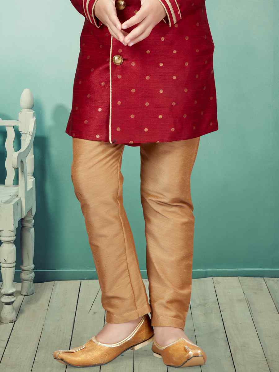 Maroon Malbari Booti Embroidered Party Festival Kurta Pyjama Boys Wear