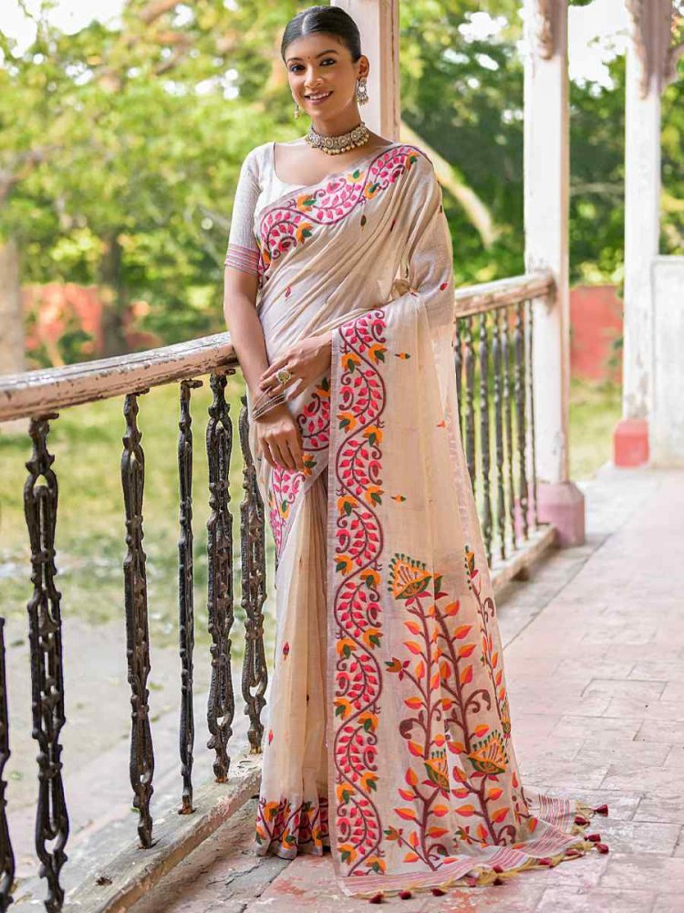 Maroon Muga Cotton Handwoven Casual Festival Classic Style Saree