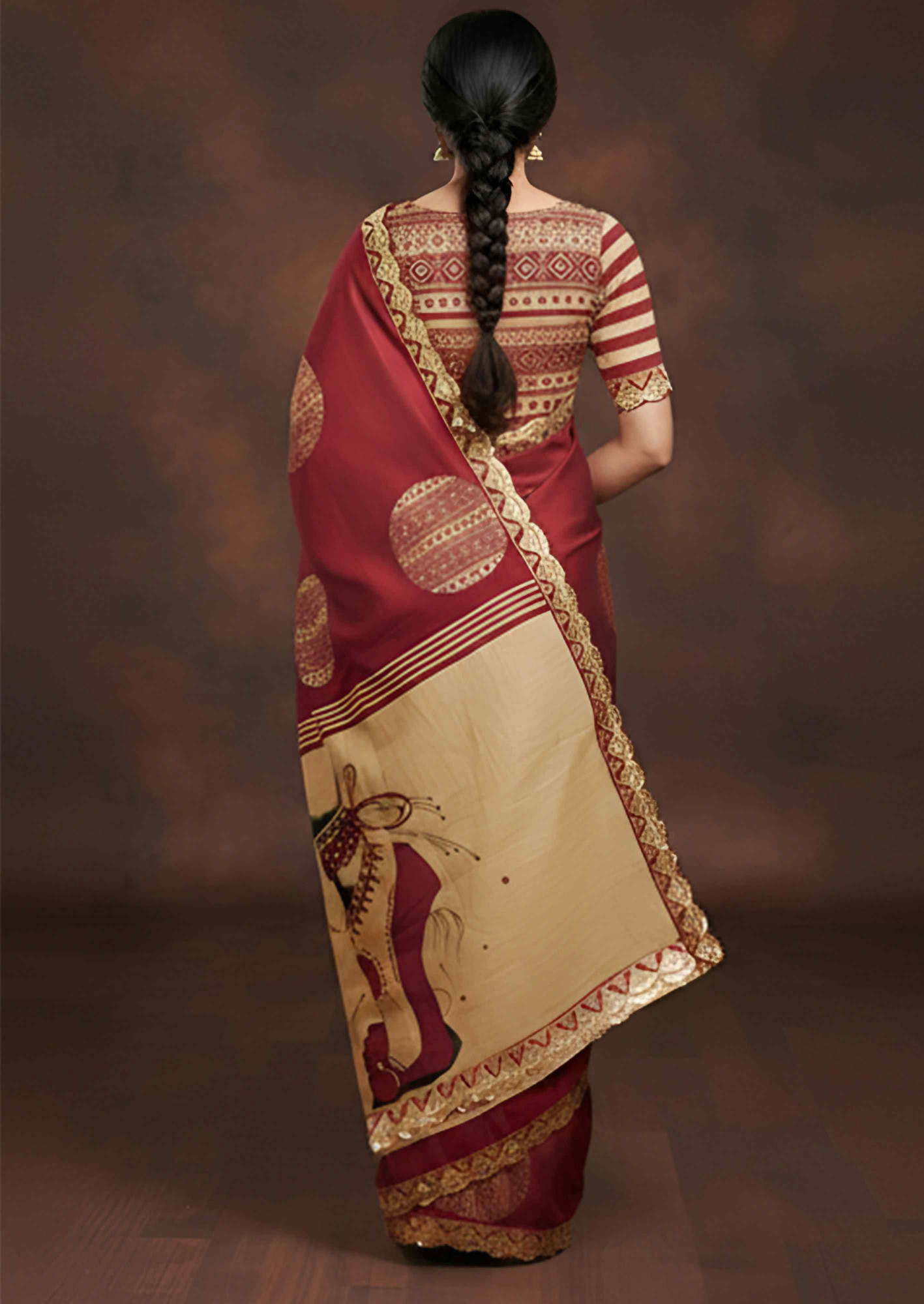 Maroon Mulmul Cotton Hand Block Printed Festival Wedding Fancy Heavy Border Saree