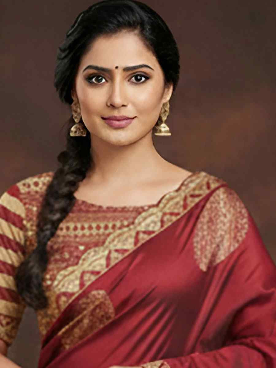 Maroon Mulmul Cotton Hand Block Printed Festival Wedding Fancy Heavy Border Saree