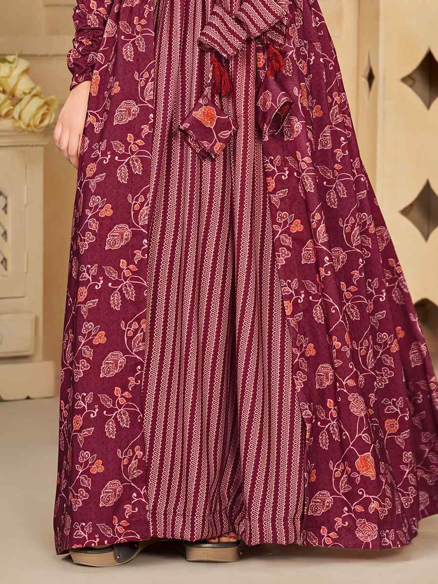 Maroon Muslin Printed Casual Festival Salwars Girls Wear