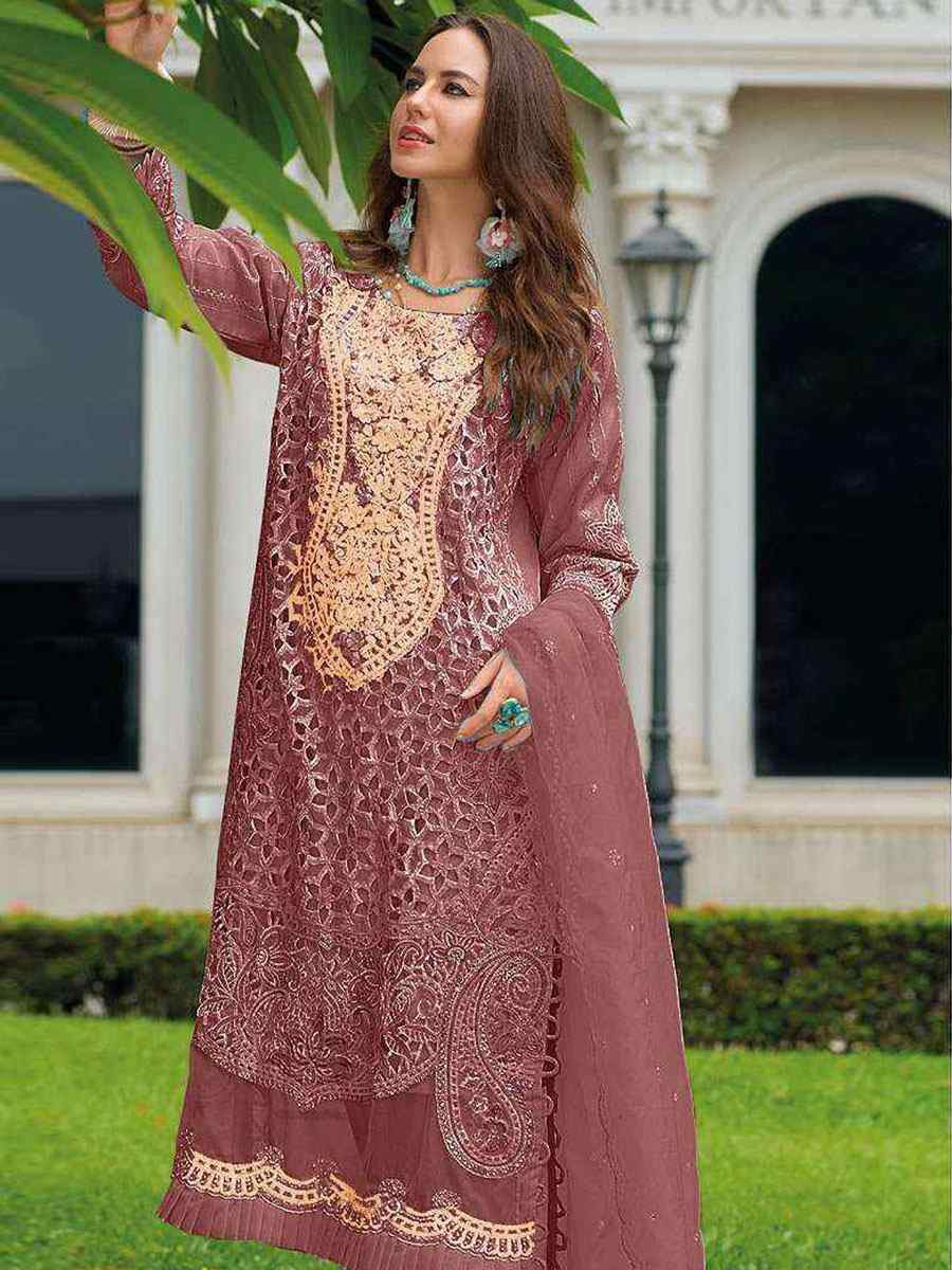 Maroon Naylon Organza Embroidered Festival Wedding Pant Salwar Kameez