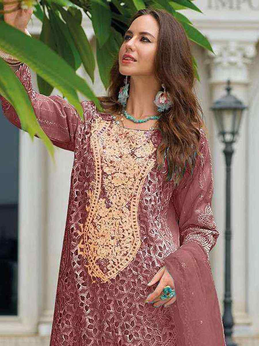 Maroon Naylon Organza Embroidered Festival Wedding Pant Salwar Kameez