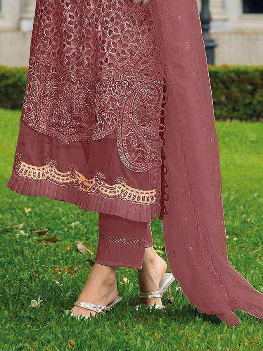 Maroon Naylon Organza Embroidered Festival Wedding Pant Salwar Kameez