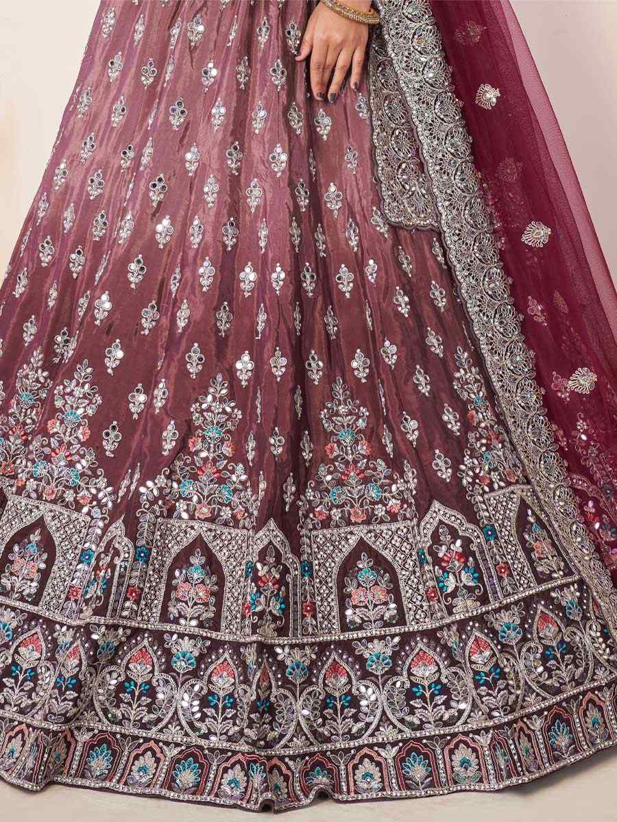 Maroon Net Embroidered Reception Wedding Heavy Border Lehenga Choli