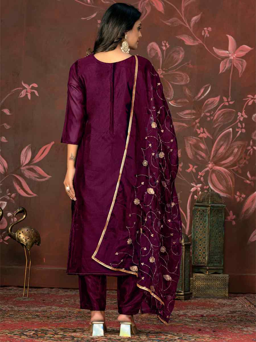 Maroon Organza Jacquard Embroidered Casual Festival Pant Salwar Kameez