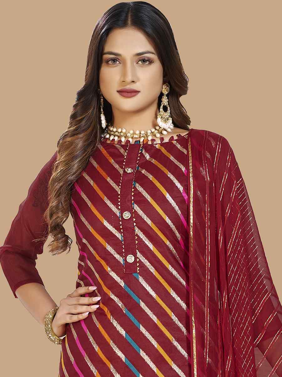 Maroon Organza Jacquard Santoon Nazneen Handwoven Casual Festival Pant Salwar Kameez