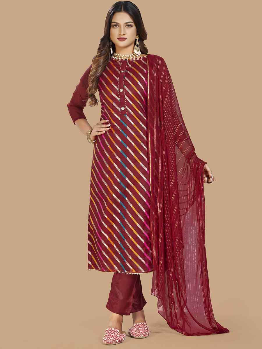 Maroon Organza Jacquard Santoon Nazneen Handwoven Casual Festival Pant Salwar Kameez