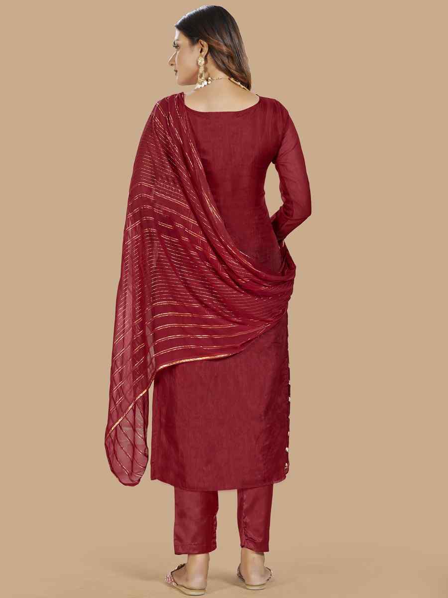 Maroon Organza Jacquard Santoon Nazneen Handwoven Casual Festival Pant Salwar Kameez