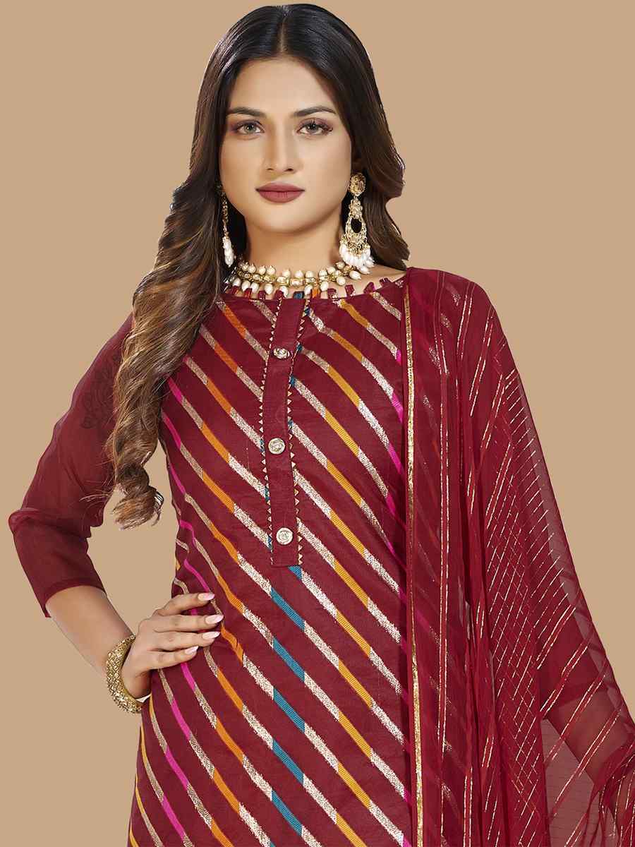 Maroon Organza Jacquard Santoon Nazneen Handwoven Casual Festival Pant Salwar Kameez