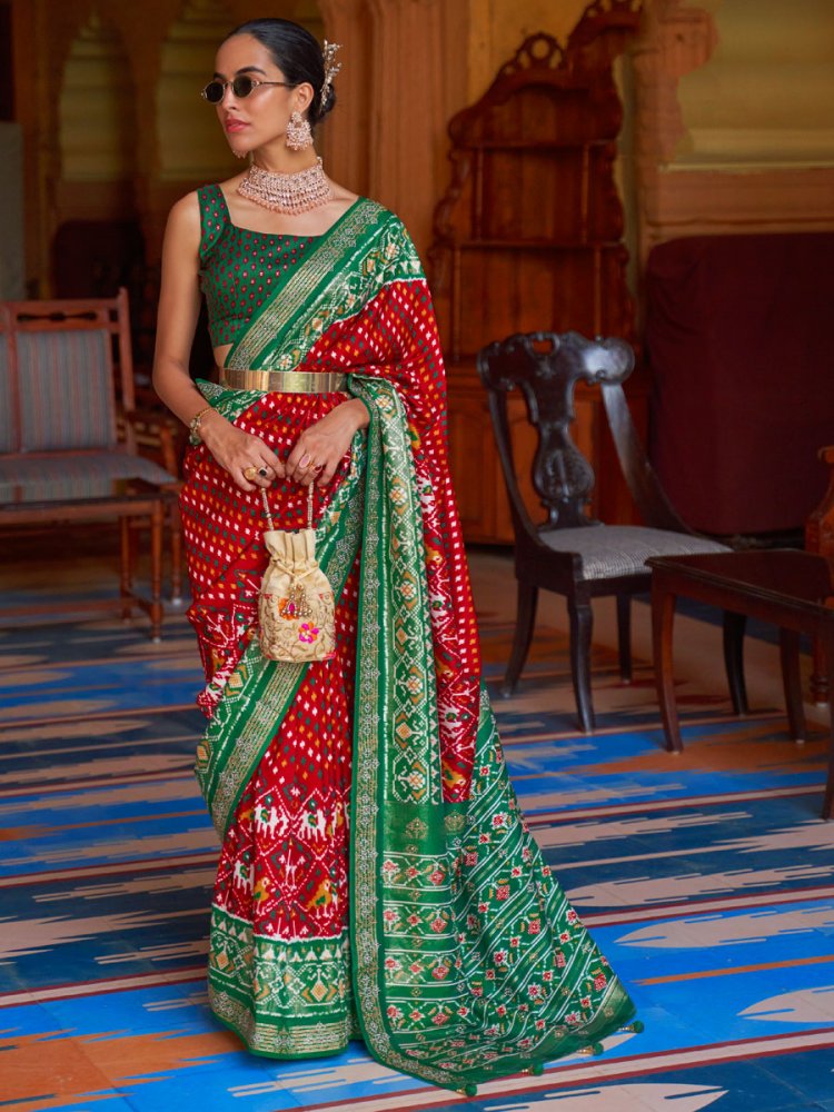 Maroon Patola Silk Handwoven Party Saree