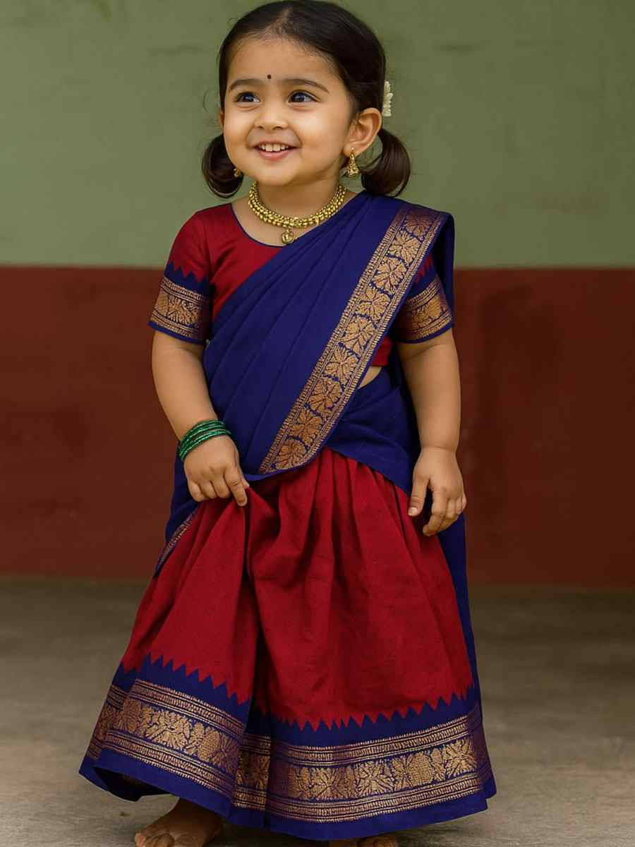 Maroon Premium Lichi Silk Brocade Kids Wear Wedding Festival Lehengas Girls Wear