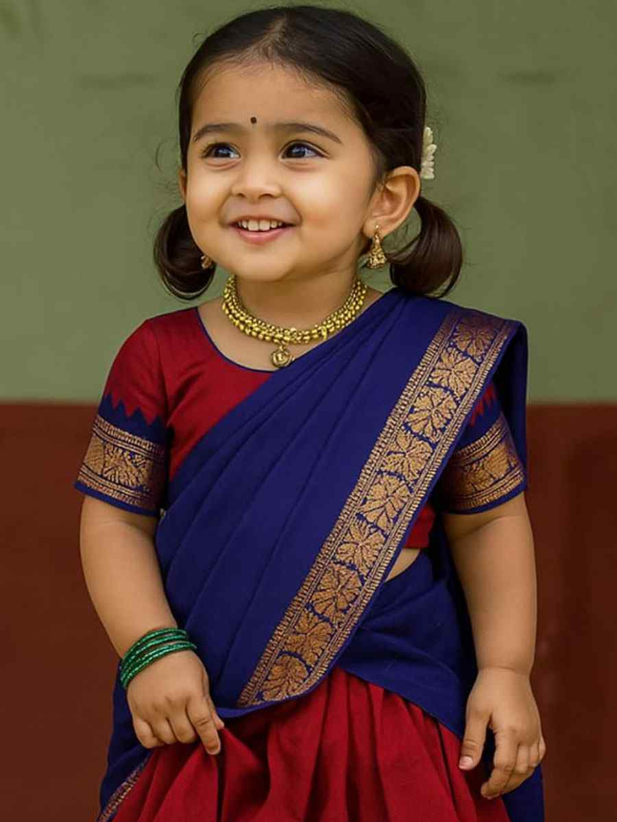 Maroon Premium Lichi Silk Brocade Kids Wear Wedding Festival Lehengas Girls Wear