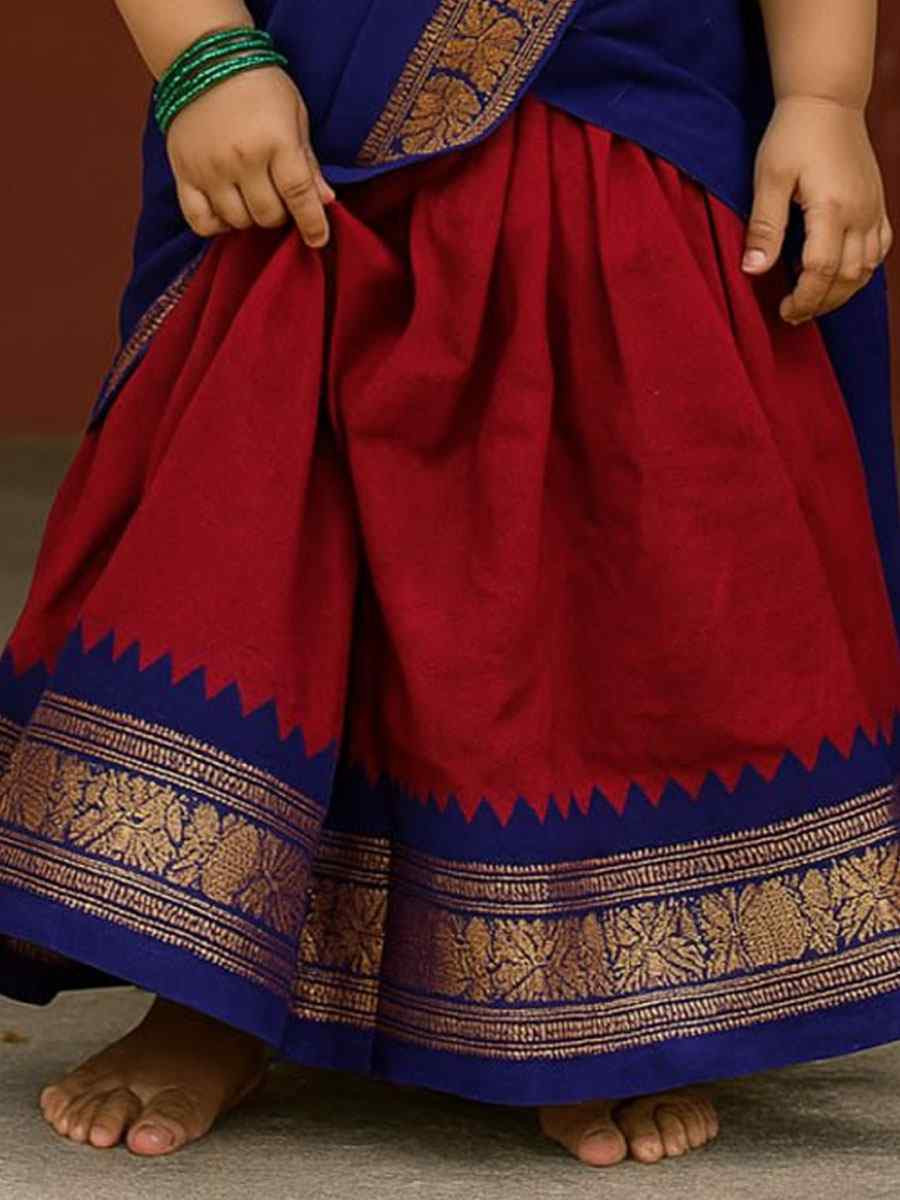 Maroon Premium Lichi Silk Brocade Kids Wear Wedding Festival Lehengas Girls Wear