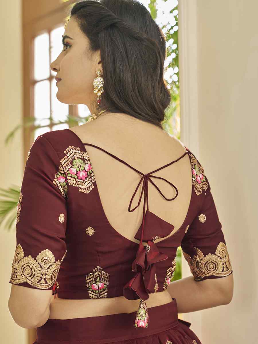 Maroon Premium Organza Embroidered Festival Party Wear Heavy Border Lehenga Choli