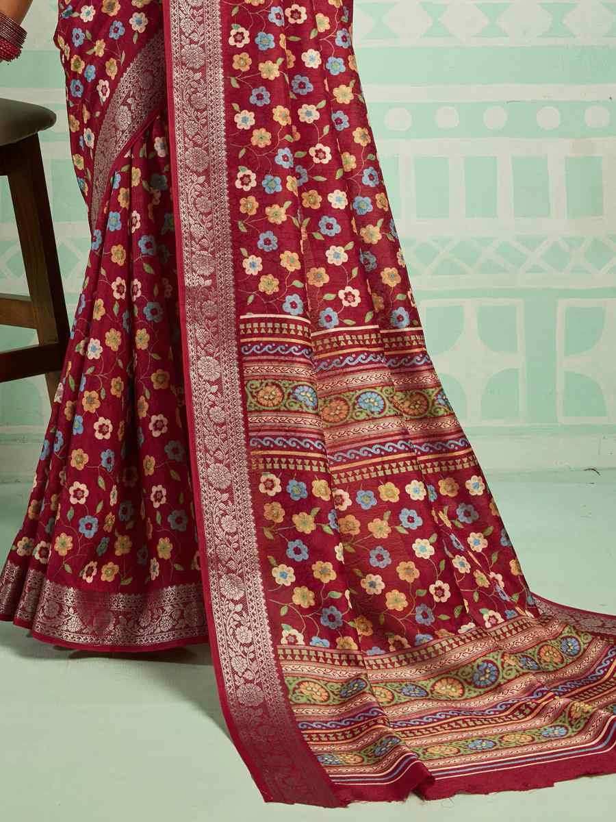Maroon Printed Handwoven Traditional Bridal Reception Festival Wedding Fancy Classic Style Sarees