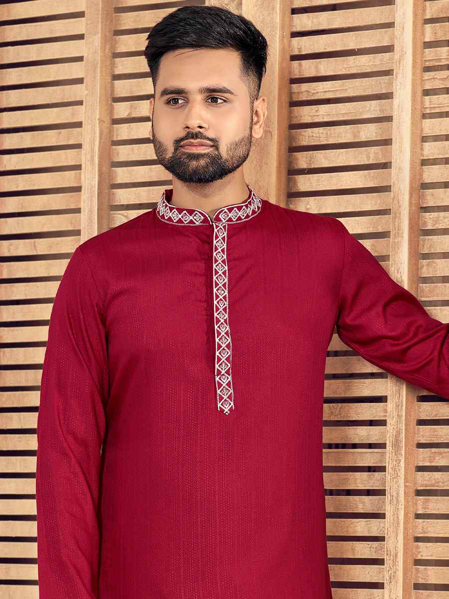 Maroon Pure Cotton Embroidered Festival Kurta