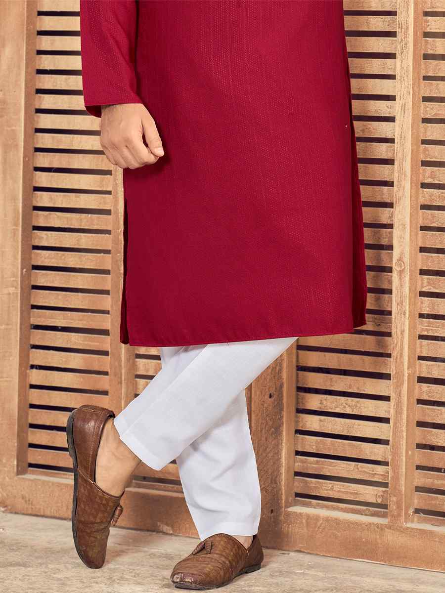 Maroon Pure Cotton Embroidered Festival Kurta