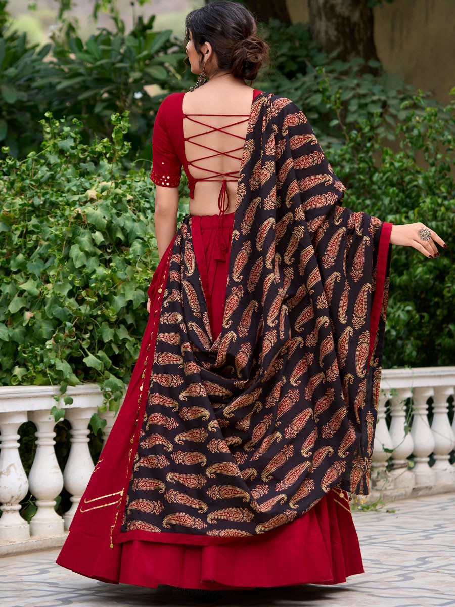 Maroon Pure Cotton Printed Festival Mehendi Circular Lehenga Choli
