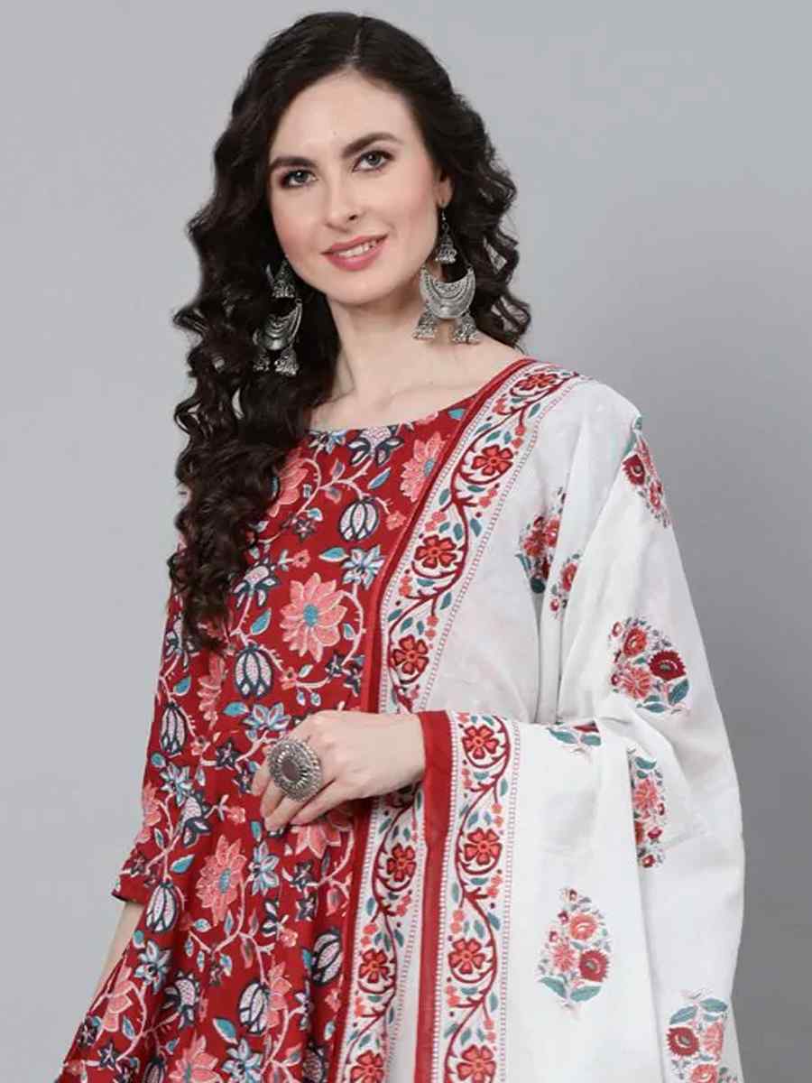 Maroon Pure Cotton Printed Festival Party Pant Salwar Kameez