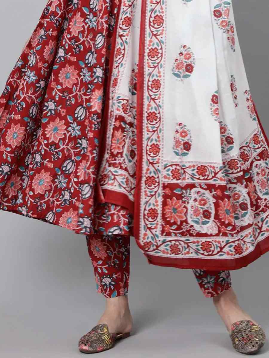 Maroon Pure Cotton Printed Festival Party Pant Salwar Kameez