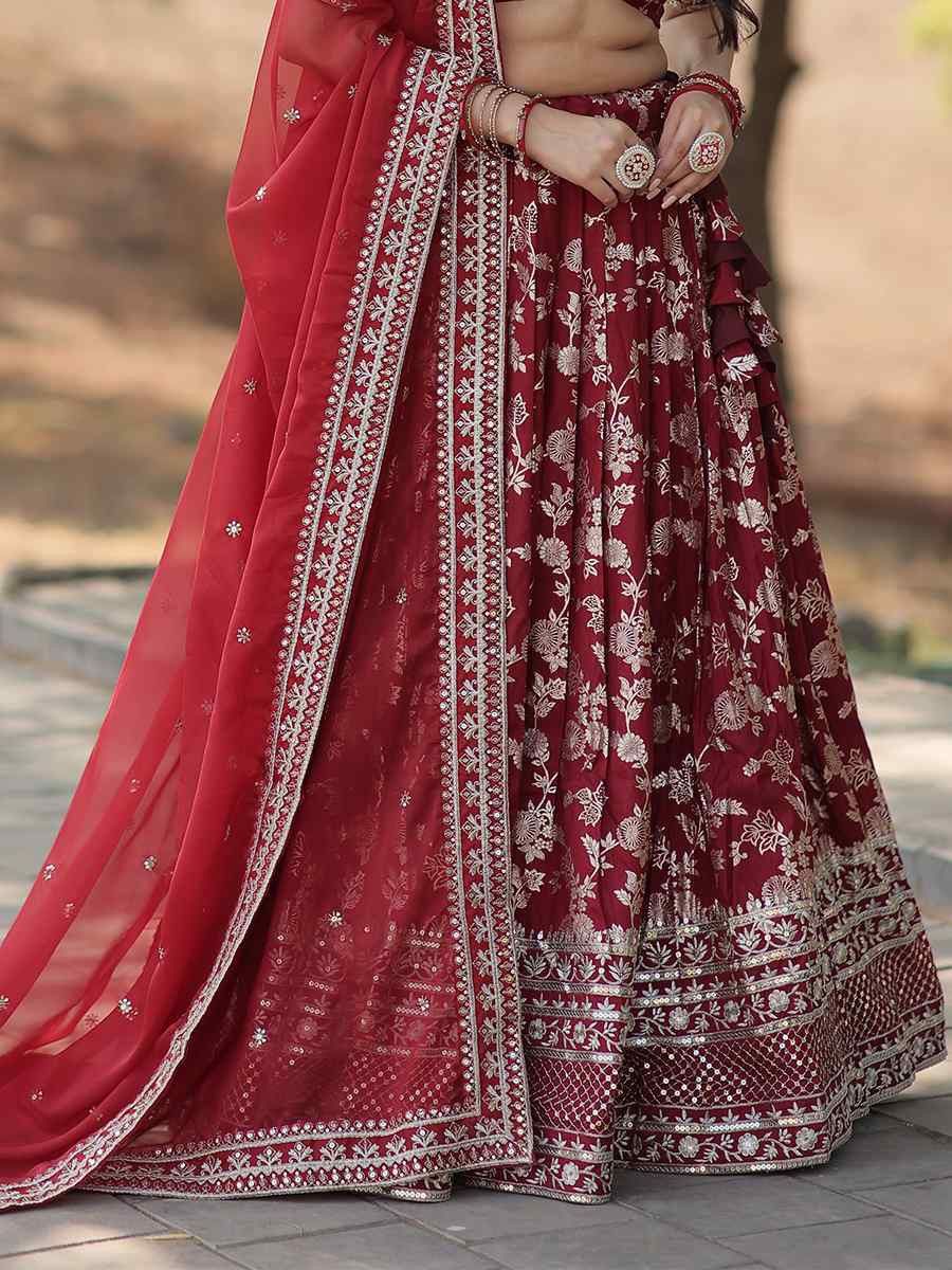 Maroon Pure Dyable Viscose Embroidery Reception Party Wear Heavy Border Lehenga Choli