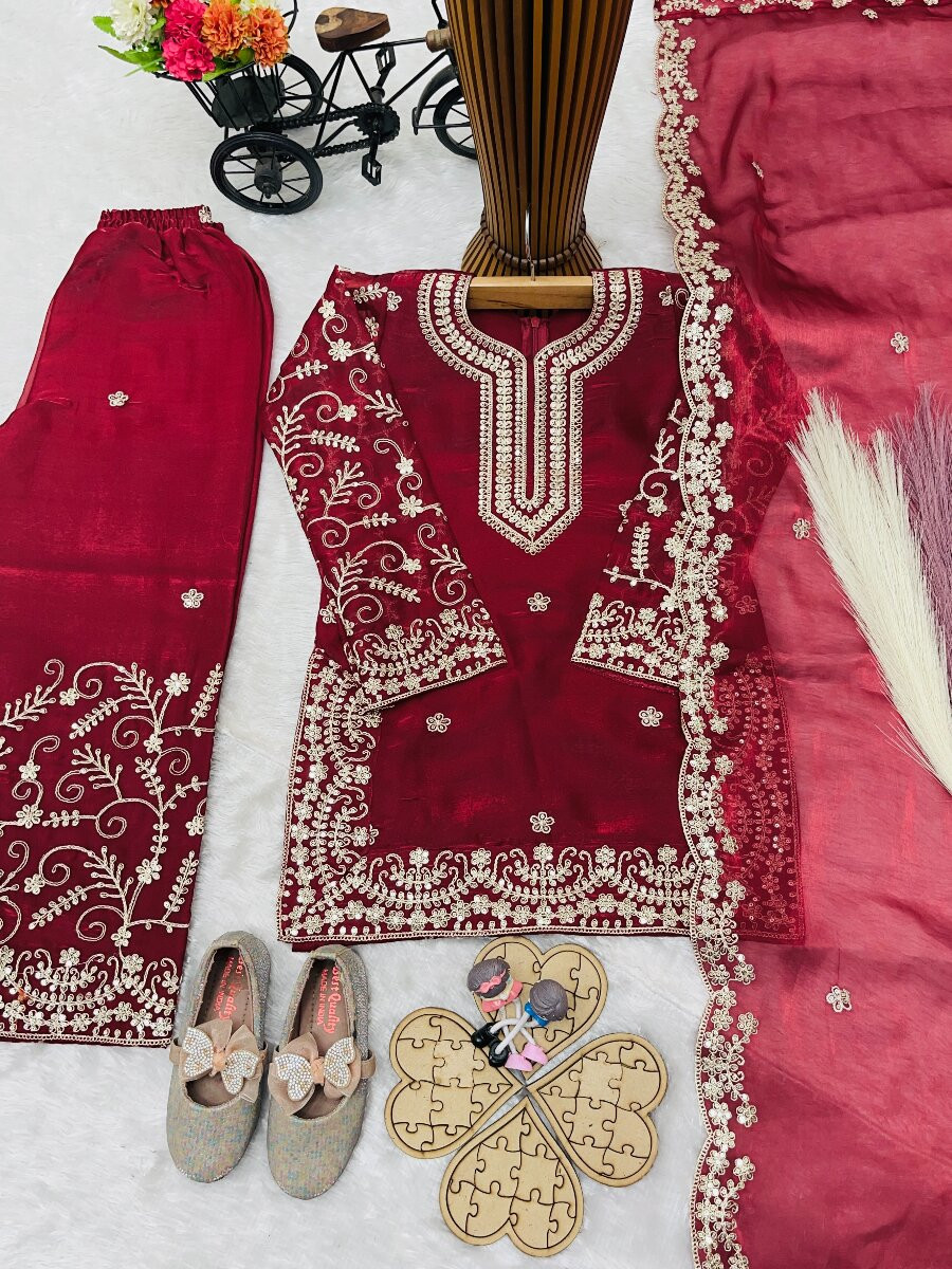 Maroon Pure GMY Silk Embroidered Sequins Ethnic Casual Party Wedding Ready Salwars Girls Wear