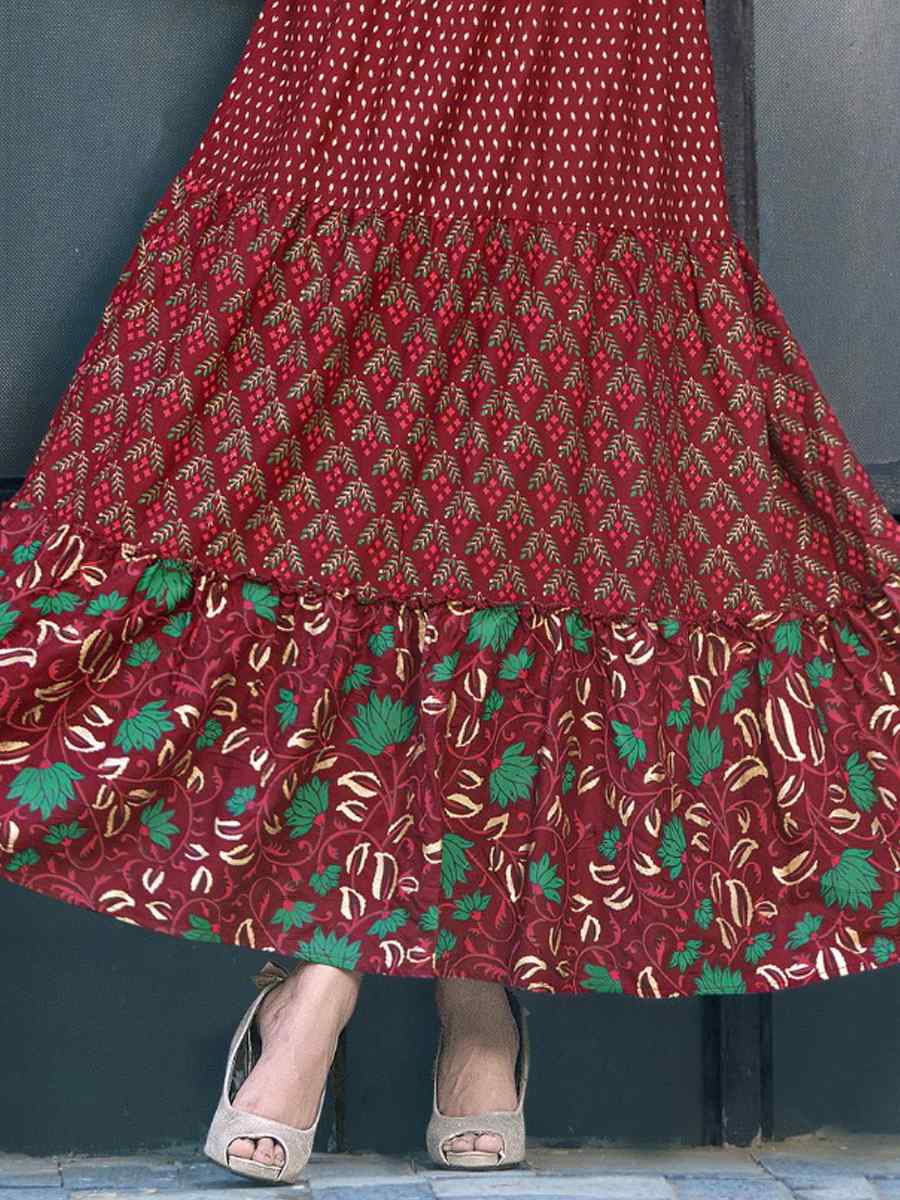 Maroon Pure Rayon 14kg Printed Festival Casual Gown