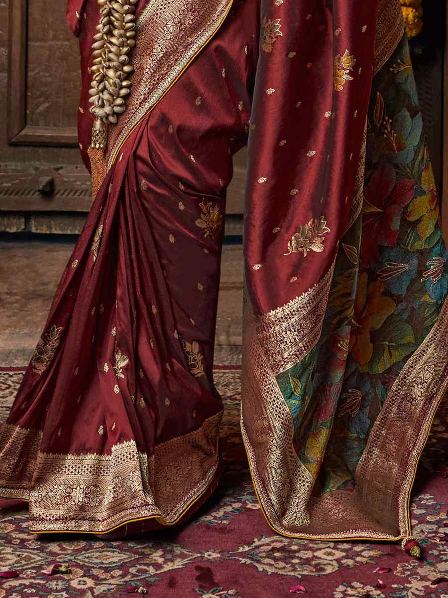 Maroon Pure Silk Handwoven Festival Casual Classic Style Saree
