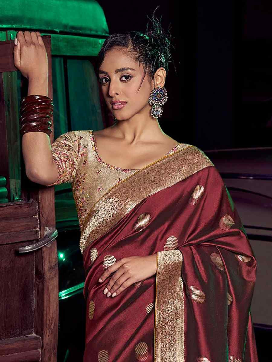 Maroon Pure Silk Printed Handwoven Traditional Bridal Reception Festival Wedding Fancy Heavy Border Sarees