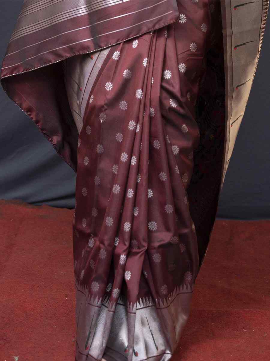 Maroon Pure Soft Paithani Silk Handwoven Wedding Festival Heavy Border Saree