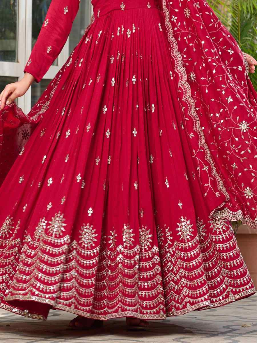 Maroon Pure Vichitra Silk Embroidered Festival Casual Gown