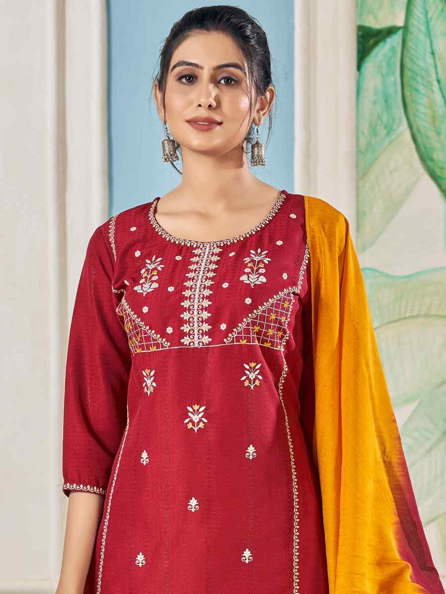 Maroon Pure Viscose Embroidered Festival Casual Ready Pant Salwar Kameez