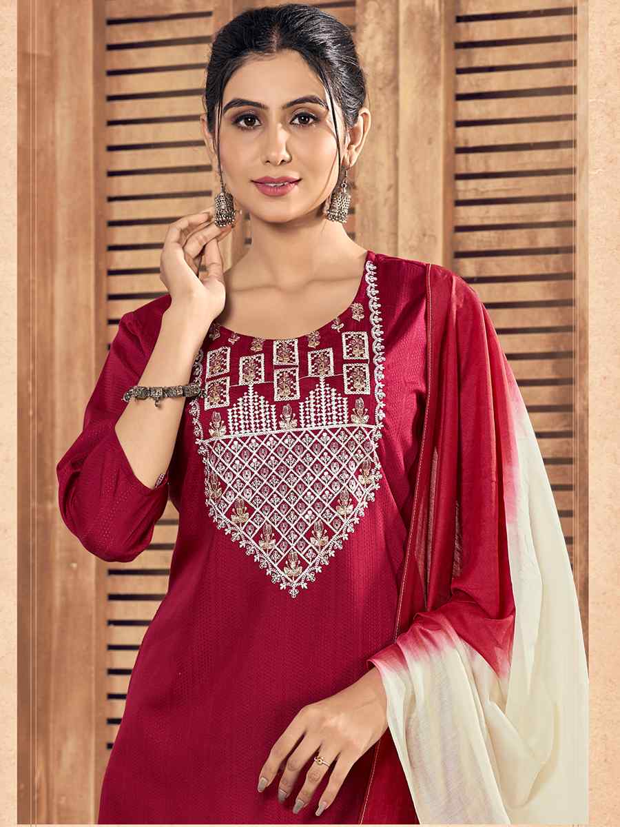 Maroon Pure Viscose Embroidered Festival Casual Ready Pant Salwar Kameez