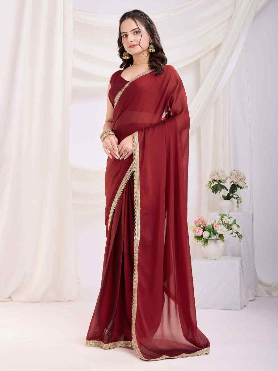 Maroon Rangoli Silk Solid Festival Wedding Fancy Heavy Border Saree