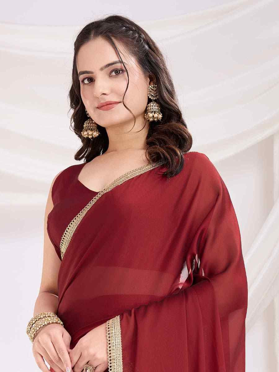 Maroon Rangoli Silk Solid Festival Wedding Fancy Heavy Border Saree