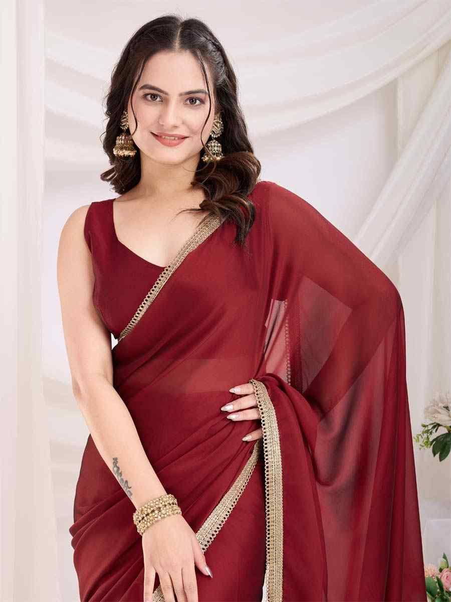 Maroon Rangoli Silk Solid Festival Wedding Fancy Heavy Border Saree