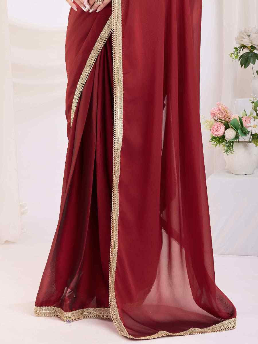 Maroon Rangoli Silk Solid Festival Wedding Fancy Heavy Border Saree