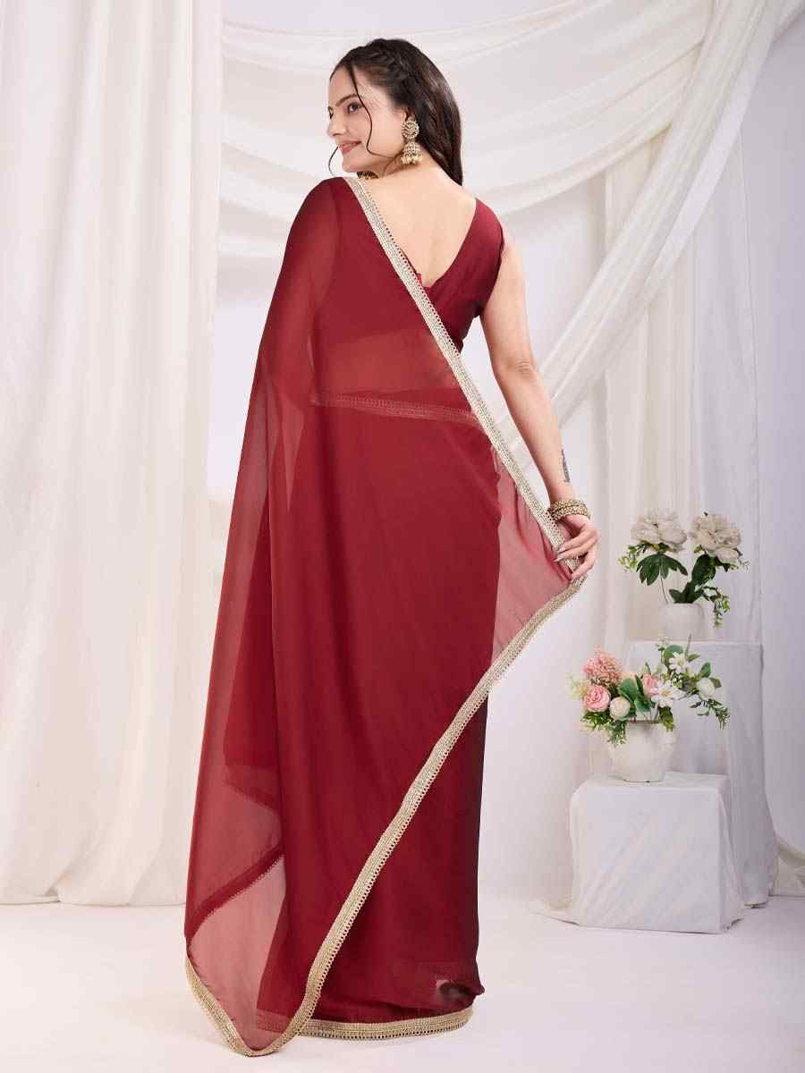 Maroon Rangoli Silk Solid Festival Wedding Fancy Heavy Border Saree