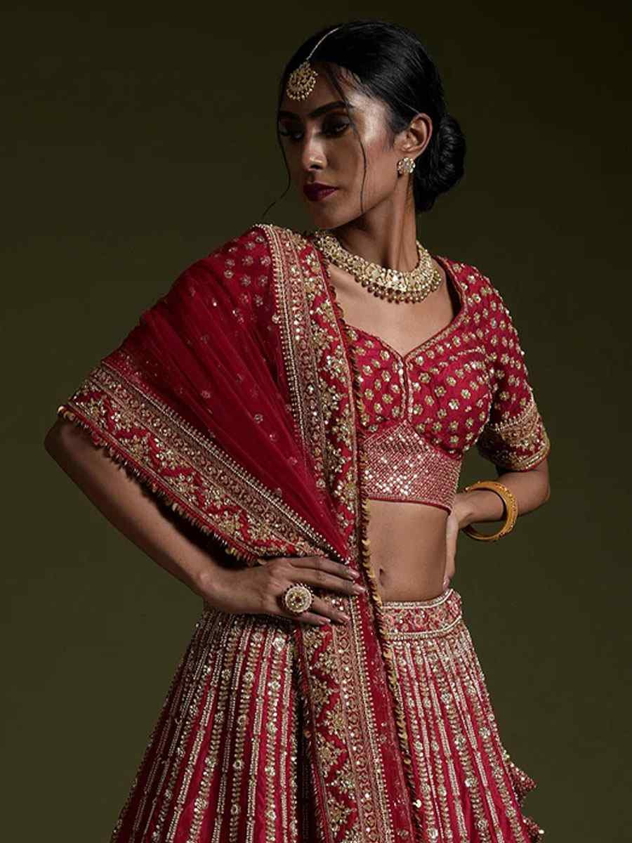 Maroon Rangoon Silk Embroidered Bridal Wedding Reception Festival Heavy Border Lehenga Choli